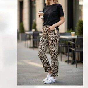 New Women's Michael Kors Selma Straight Ankle Leopard Print Denim Jeans Size 14